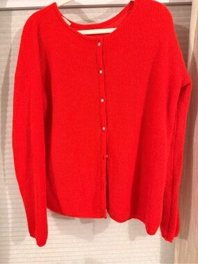 Sezane Bright Red Button-Front Knit Cardigan